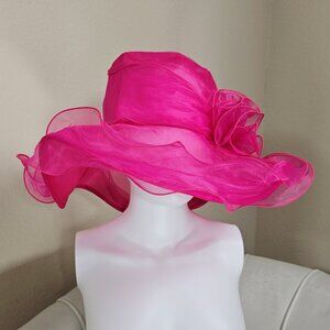 Hot Pink Organza Kentucky Derby Hat Church Wedding Fascinator